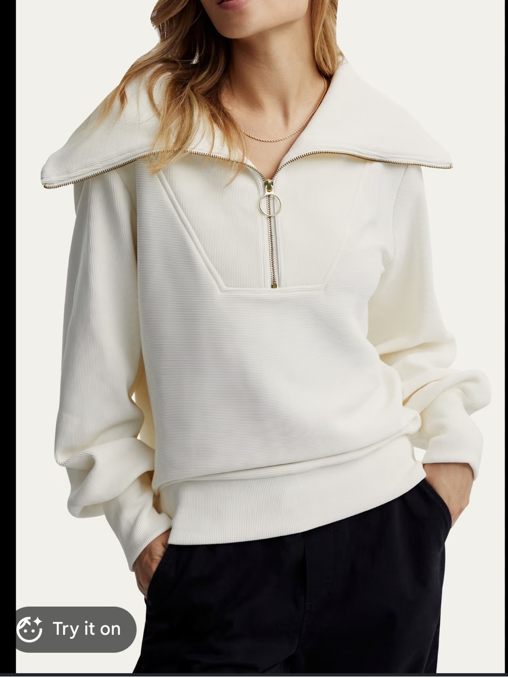 Varley Vine Women's M Cream Zip-Neck Sweater with Wide Collar EUC
